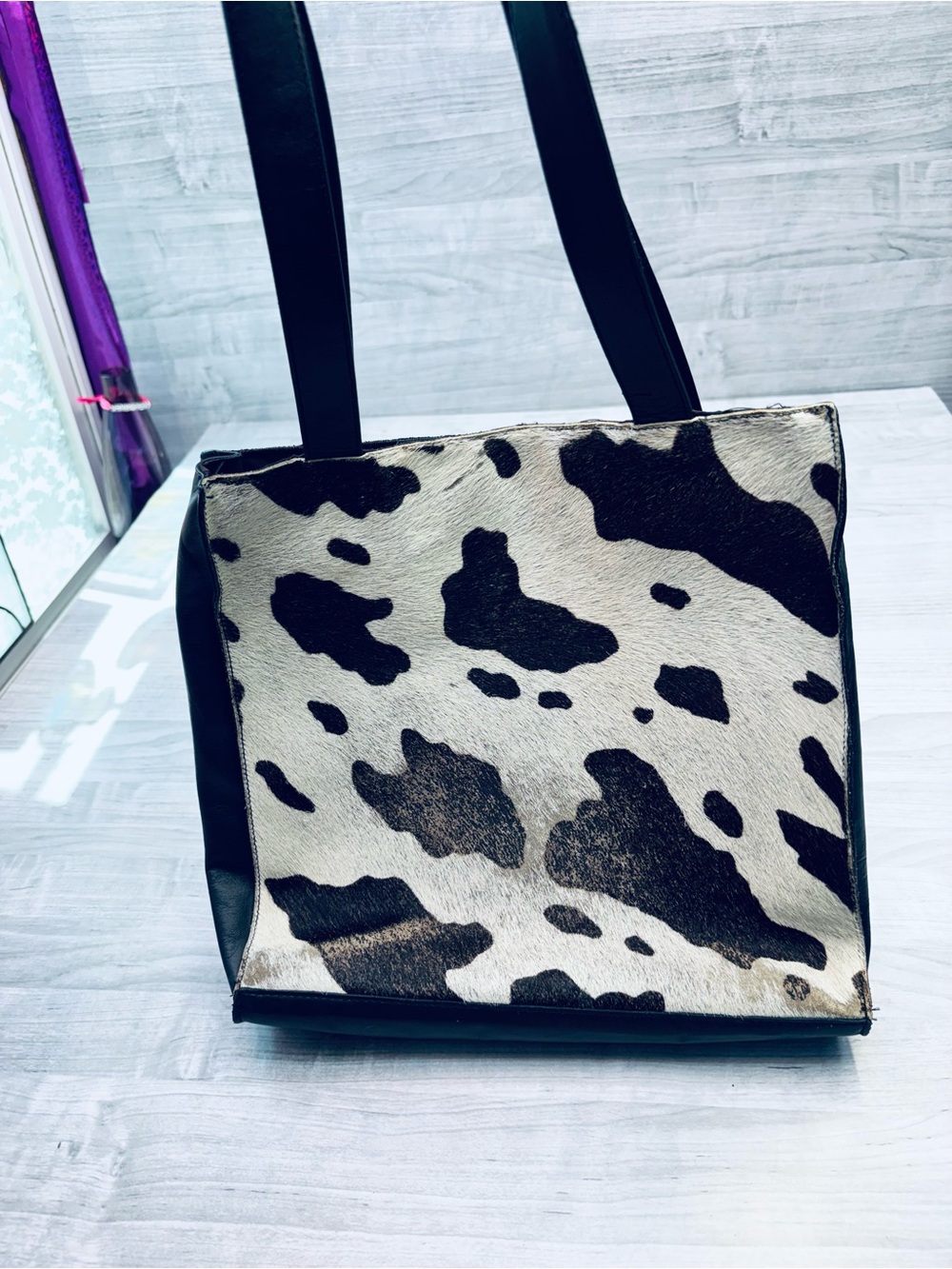 Halfcalf Cowhide-Pattern Black & White Tote Bag - Classic Everyday Carry - Picture 1 of 8
